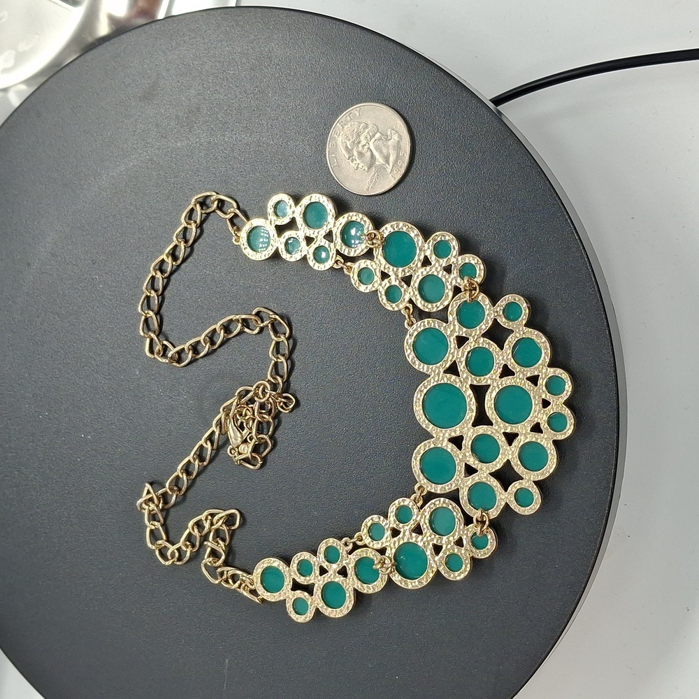 Green And Gold Statement Necklace 18" To 21" - Picture 3 of 3